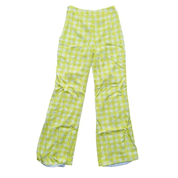 Jonathan Simkhai Yellow Gingham Snap Wide-Leg Trousers Pants XS Dopamine Retro - Picture 3 of 6